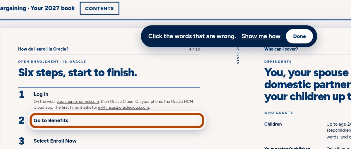A line of the book circled in orange after it was clicked.